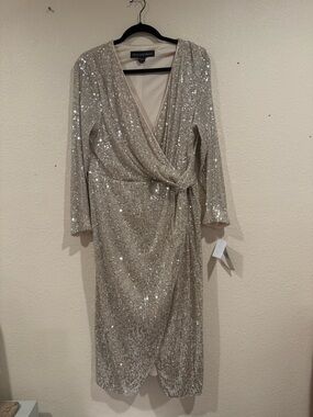 SVS Silver Sequin Wrap Midi Dress